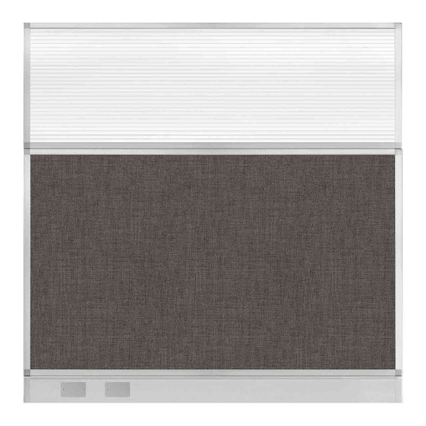Hush Panel Cubicle Partition 6' x 6' W/ Window Mocha Fabric Clear Fluted Window W/ Cable Channel